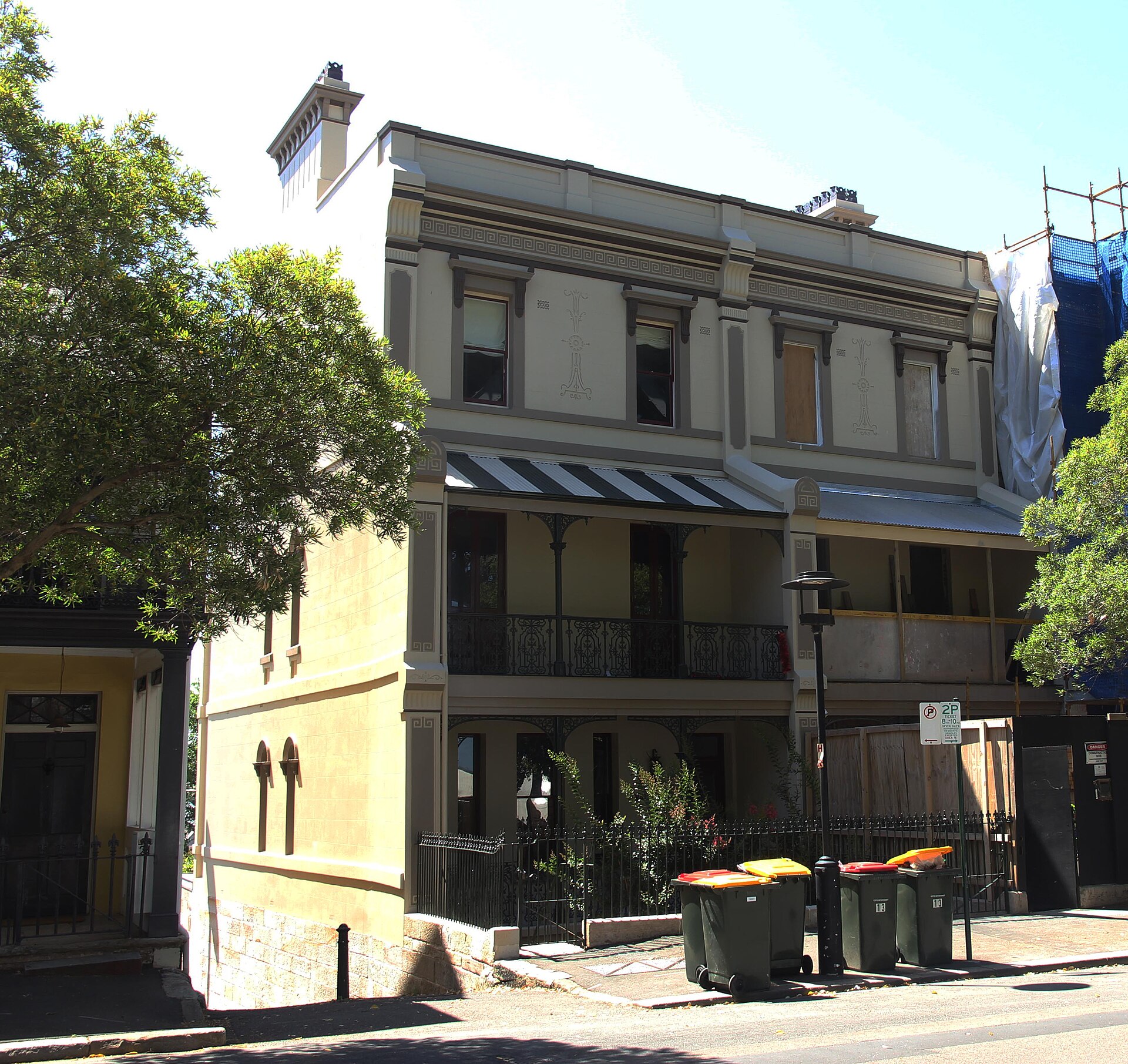 A Sydney heritage terrace home with cast-iron lacework being restored